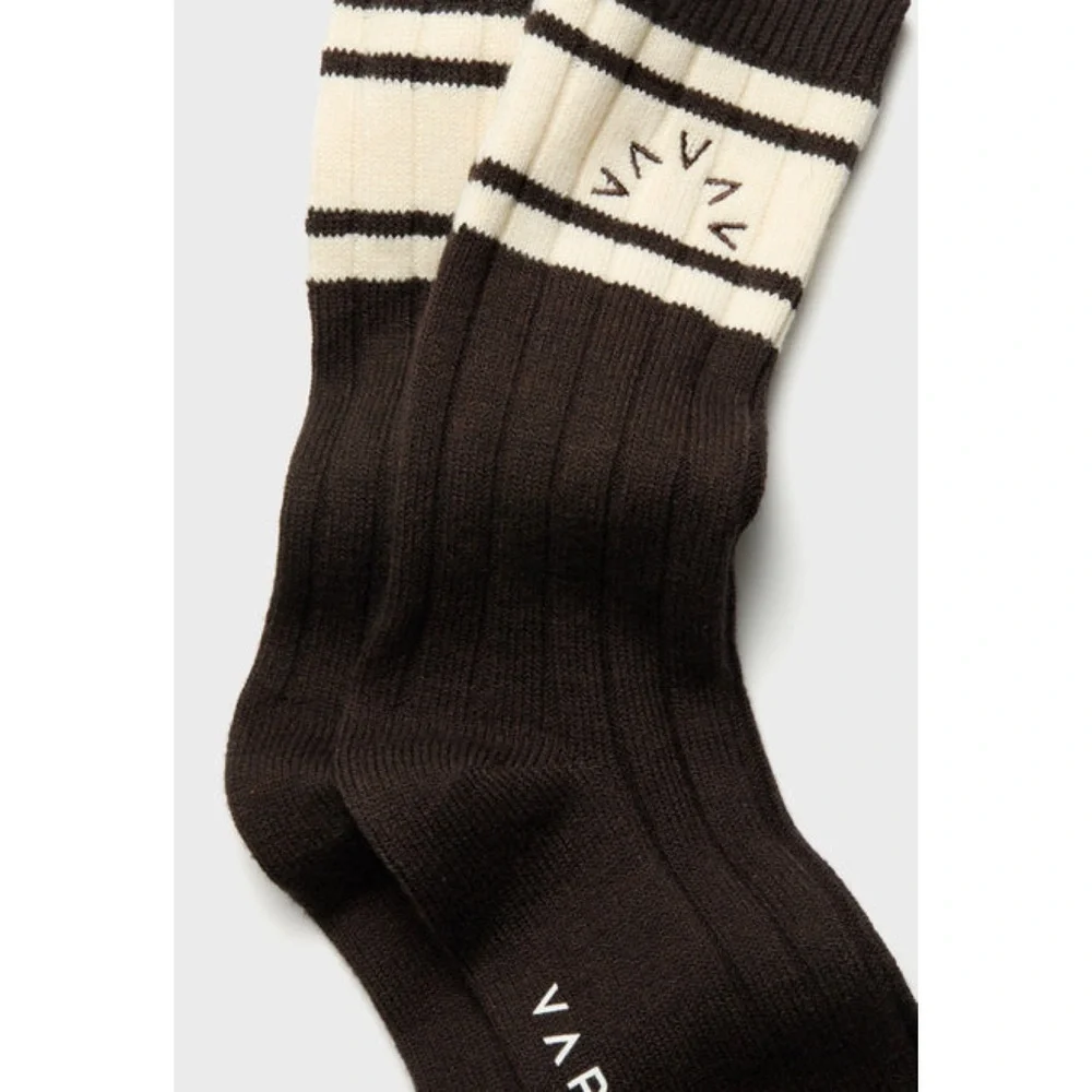 NEW VARLEY Coffee Bean Malissa Plush Wide Rib Sock BrownOff White Cashmere